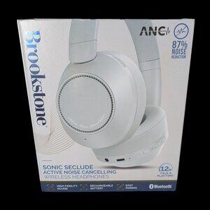 Brookstone Sonic Seclude Active Noise-Cancelling Wireless Headphones White New